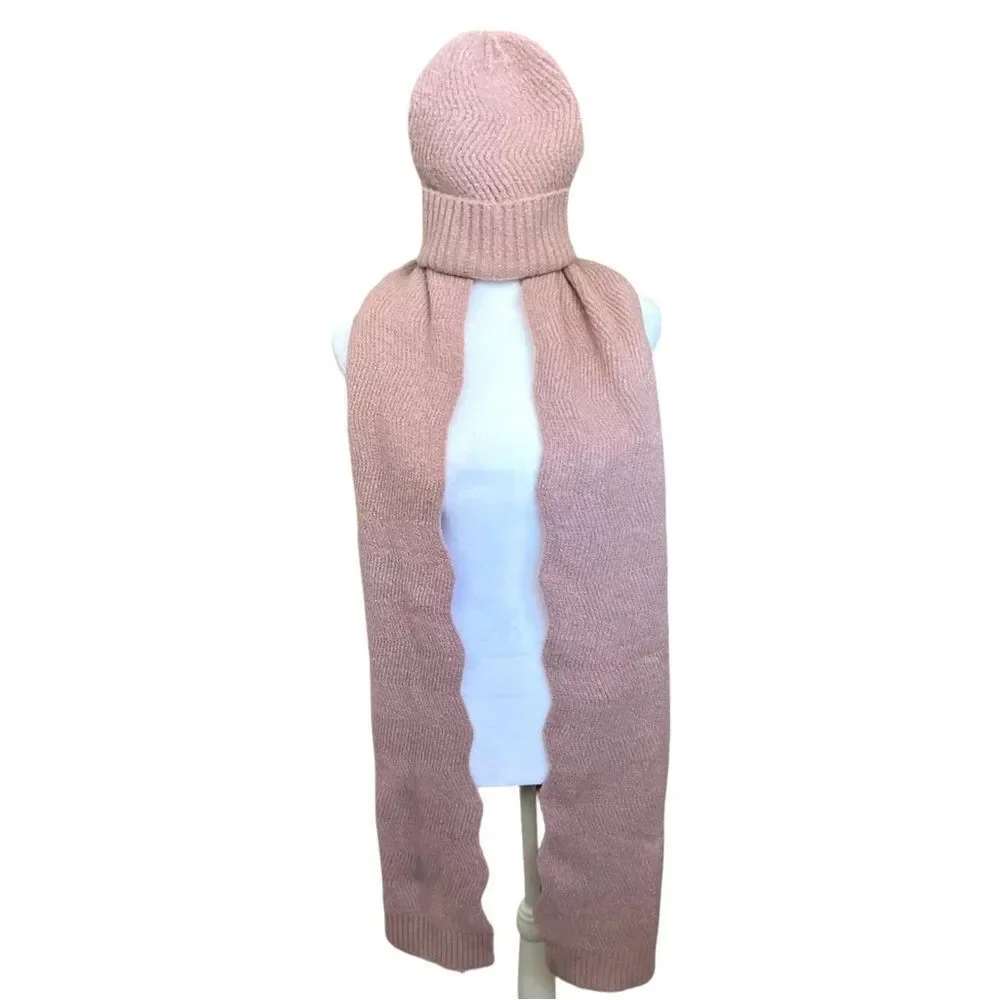 INC International Concepts Pink Scalloped Scarf & Hat. One Size. OS. NEW.